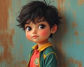 マゼンタカラーのアニメキャラクター着用のTシャツ