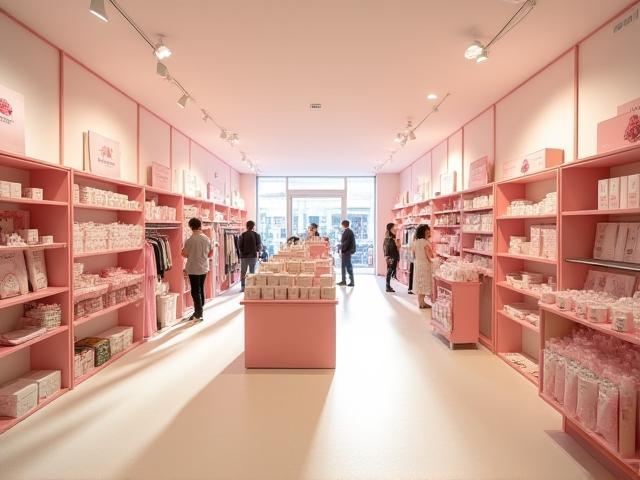 明るい照明の清潔な店内全景写真